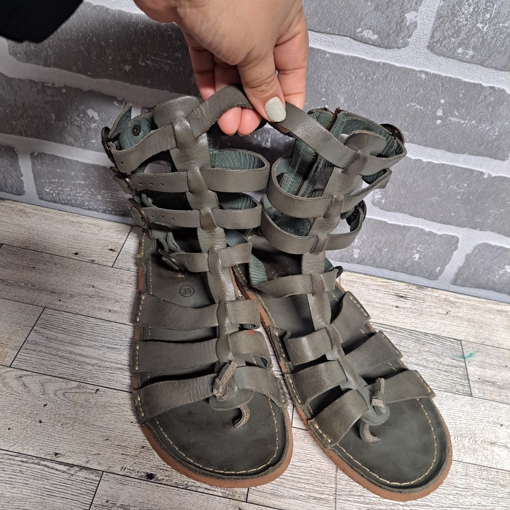 Kickers Women's Green Leather Gladiator Sandals Back Zip Strappy Retro‎ Boho 39